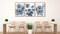 Botanical Framed Wall Art - Abstract Watercolor Style Pictures Grey Blue Floral Wall Decor ( 16" x 24" Set of 3 Natural Framed)